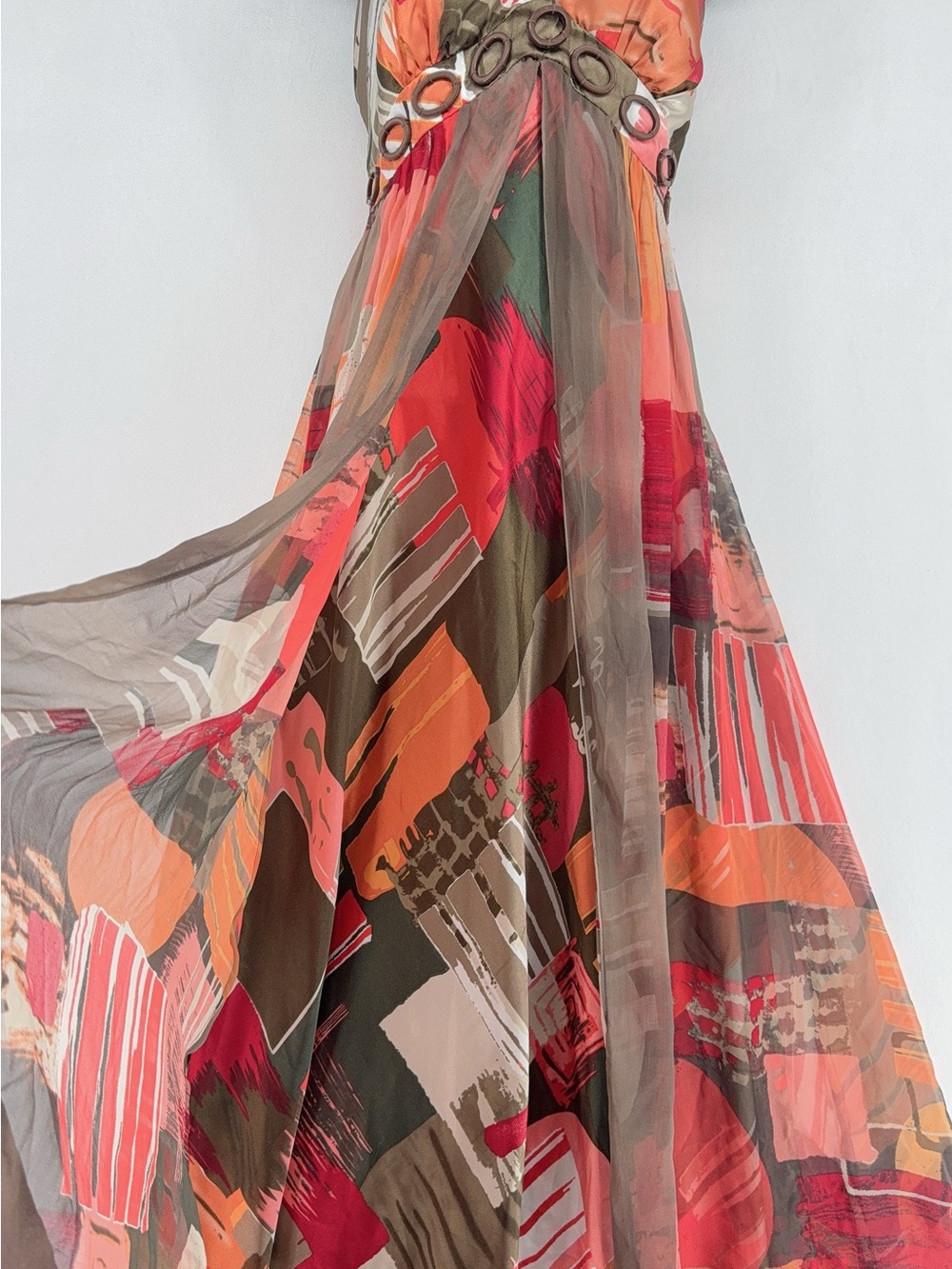Y2K Robbie Bee 100% Silk Patchwork Halter Dress 6 - Picture 3 of 8